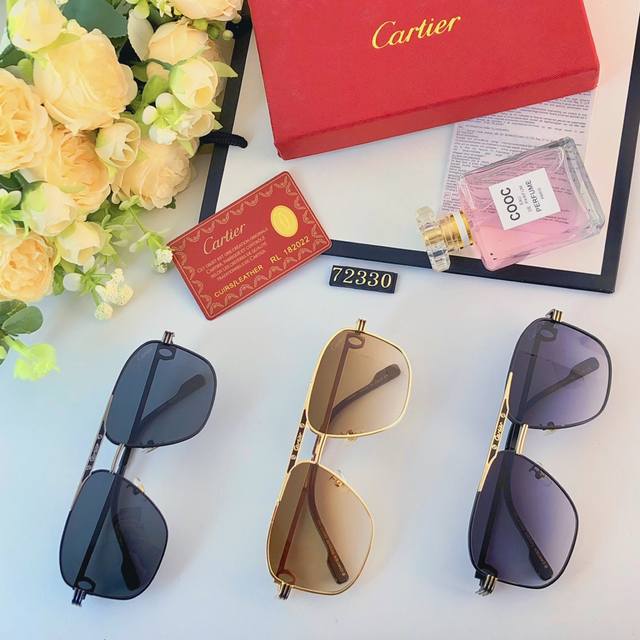 Cartier港味复古跨境摩登时尚多边形太阳眼镜男潮个性防紫外线双梁墨镜